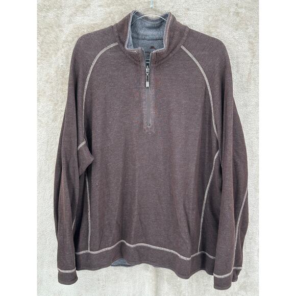 Tommy Bahama Sweatshirt Mens XL Gray Brown Reversible 1/2 Zip Pullover Travel - Picture 4 of 7